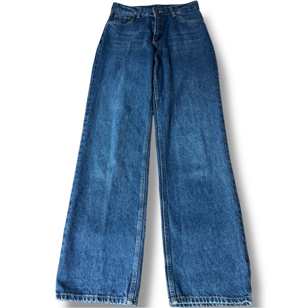 Dark Blue Denim High Waisted Classic Straight Leg Women's Jeans - Picture 5 of 9